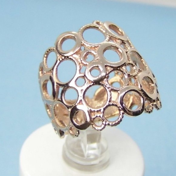 Rose Sterling Silver Wide Ring Italy 6 - Picture 3 of 7